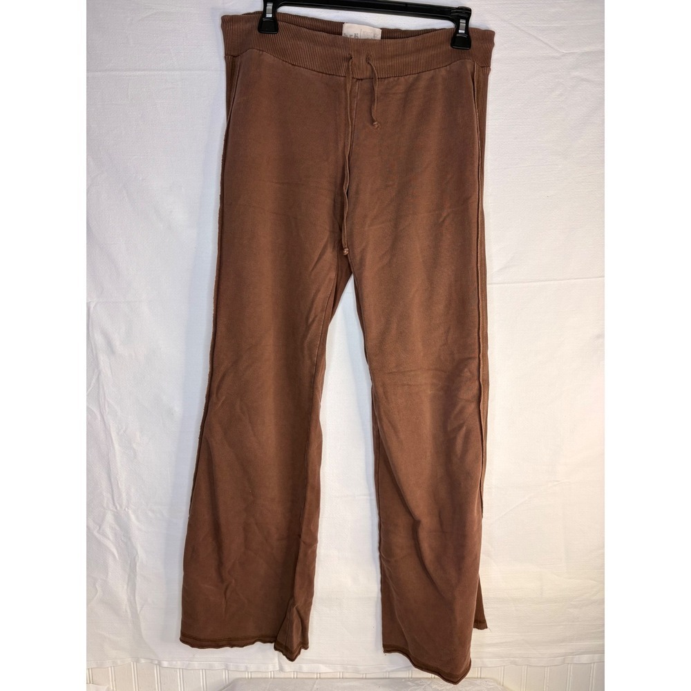 Y2K BRB Be Right Back Brown Wide Leg Sweatpants Ribbed Side Stripe Womens Large